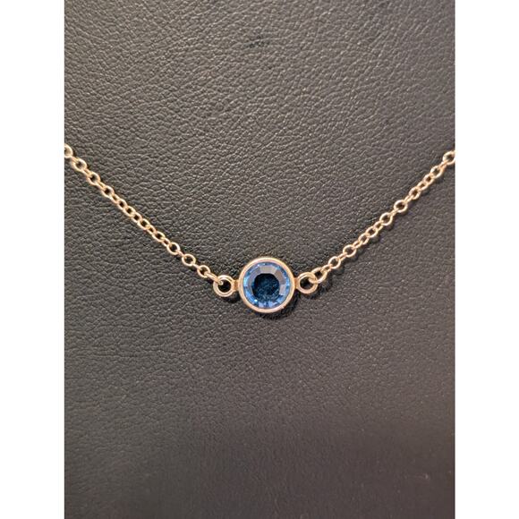 925 Sterling Silver Floating Blue Crystal Pendant 17" Necklace - Picture 4 of 5